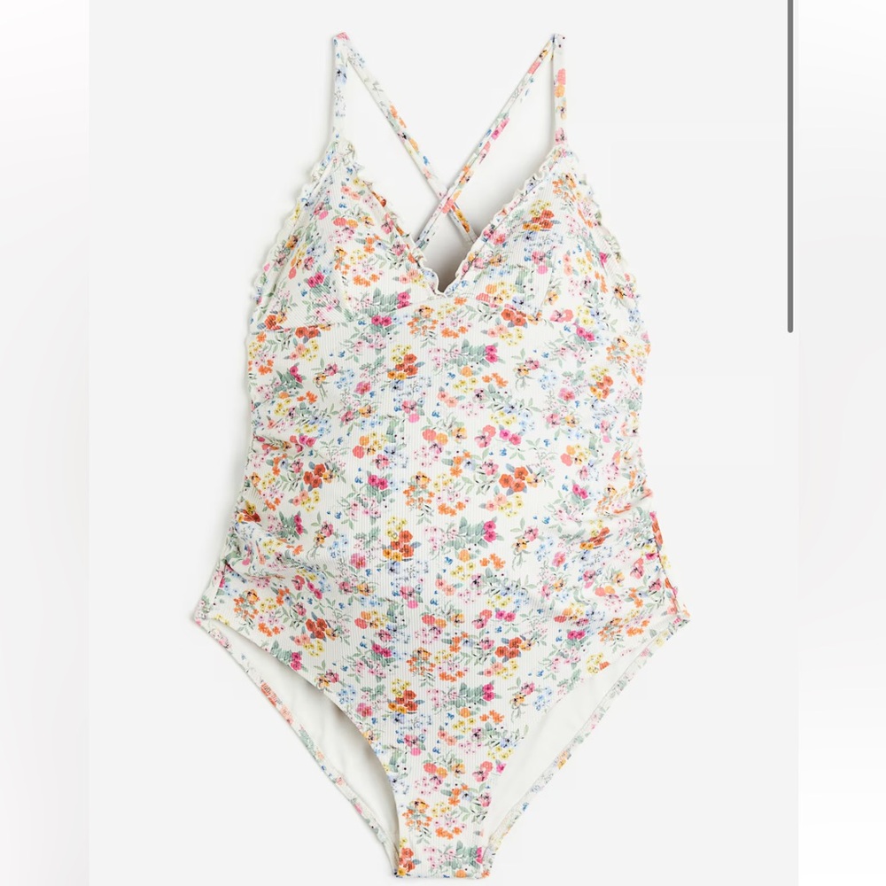 H&M Mama Floral Print Ribbed Bathing Suit